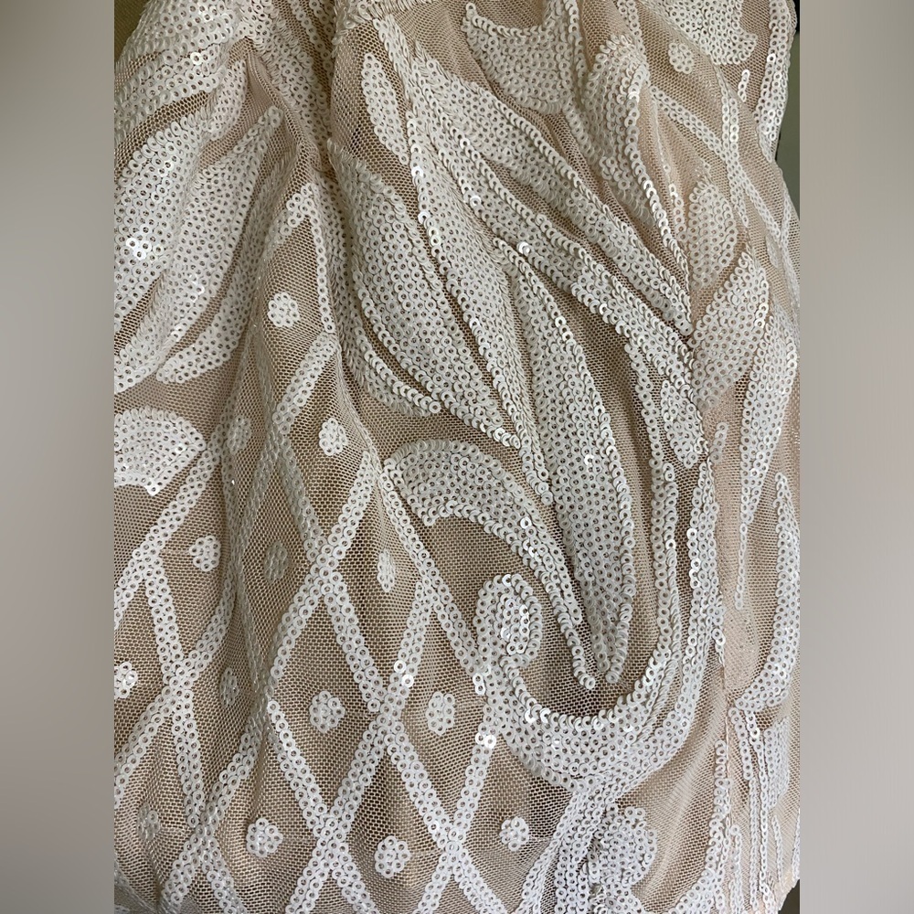 Lulus-NWT size XL/size 14 “Yours To Keep” Beige/White Sequin Mini Dress Back zip - Picture 4 of 17